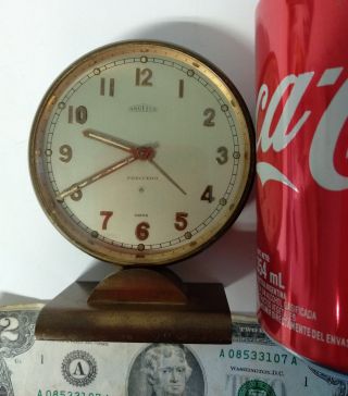 Vintage Rare Art Deco Angelus Swiss Alarm Travel Clock 8 Days 15 Rubis
