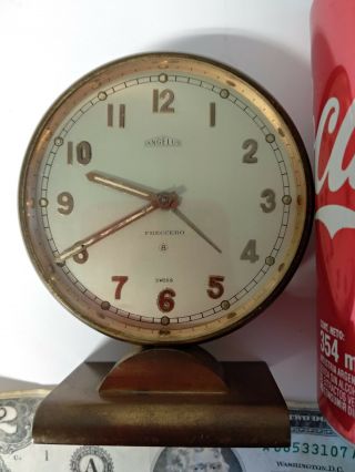 Vintage rare Art Deco ANGELUS Swiss Alarm Travel Clock 8 days 15 rubis 2