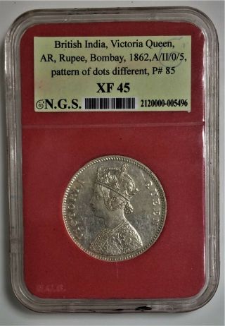 Rare British India Silver Coin Queen Victoria 1 Rupee 1862 Ngs Certified Xf 45