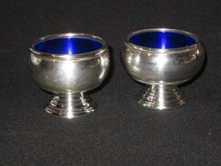 2 Antique Sterling Silver Salts - Blue Cobalt Glass - Bailey Banks & Bidle - Bb&b - Hlmk