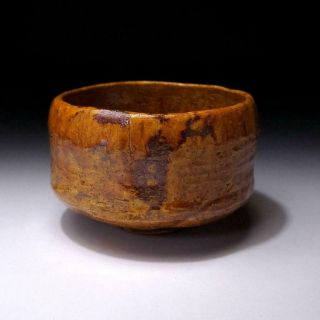 KJ17 Vintage Japanese Pottery Tea Bowl of Raku ware,  Brown glaze,  Ohi ware style 2