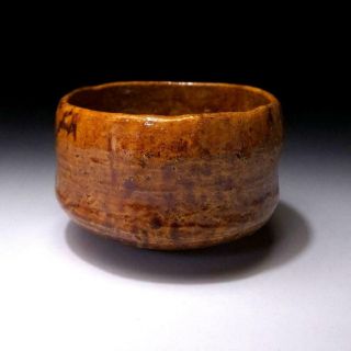 KJ17 Vintage Japanese Pottery Tea Bowl of Raku ware,  Brown glaze,  Ohi ware style 3