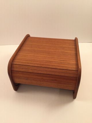 Kalmar Designs Mid Century Modern Teak Wood Roll Top Desk Organizer/storage
