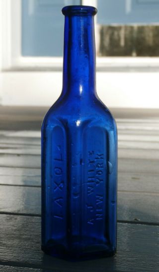 Antique Laxol 3 Sided Cobalt Blue Medicine Bottle - A.  J.  White,  York - Pat.  1894