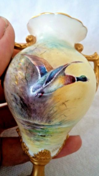 Antique Royal Worcester C1900 James Stinton Urn Vase - Rare Mallard Duck