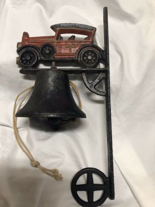 Vintage Antique - Wall Mount Cast Iron Dinner Bell With Car