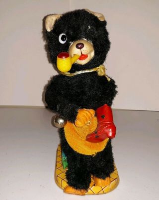 1950s Battery Operated Smoking And Shoe Shinning Bear Tin Toy Japan Rare Vintage