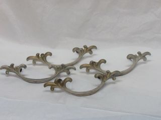 Antique Vintage Brass French Provincial Drawer Shabby White Wash Gold Set 4