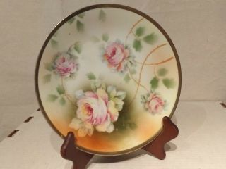 Royal Rudolstadt Prussia Pink Roses Hand Painted Gold Porcelain 8 " Cabinet Plate