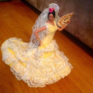 Vintage Marin Chiclana Spanish Flamenco Dancer Doll With Fan Made In Spain Rare