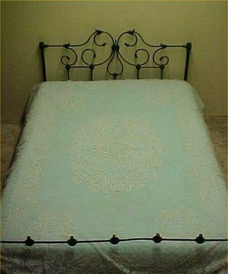Vintage Antique Tambour Net Lace Bedspread Coverlet W Drop & Pillow Cover 1920s