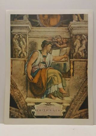 Vintage Lithograph Art Print The Erythraean Sibyl Michelangelo