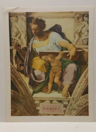 Vintage Lithograph Art Print The Prophet Daniel Michelangelo