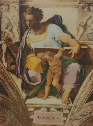 Vintage Lithograph Art Print The Prophet Daniel Michelangelo 2