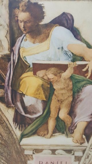 Vintage Lithograph Art Print The Prophet Daniel Michelangelo 3