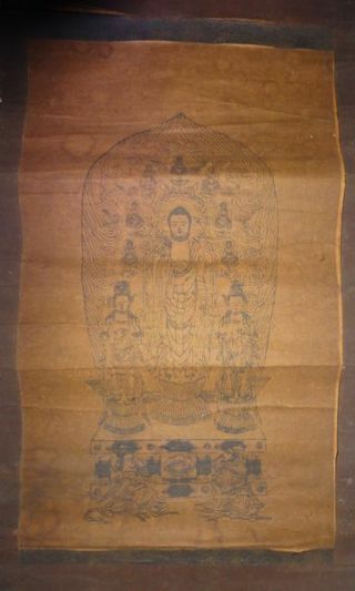 Japanese Edo Period Buddhist Hanging Scroll Temple Amida Triad Buddha God Zen ④