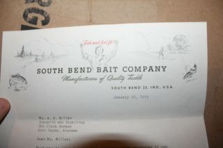 Vintage 1953 South Bend Bait Company Letterhead Fishing Lure In Rare