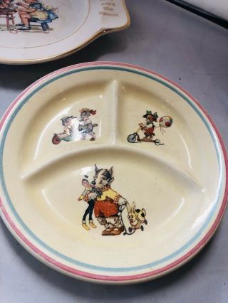 2 Antique Childrens Dishes - Crown Pottery Divided Plate & Holmes And Edwards Bowl 3