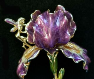 Magnificent Rare Kirks Folly " Purple Iris & Fairy " Pin Brooch,