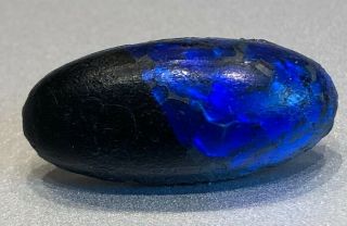 Antique Leo Popper Glass Button,  Blue Foil,  Key Shank,  Spindle,  7/8 "