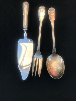 Christofle French Silver Plate Serving Spoon & Fork And Cake Spatula