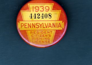 Vintage 1939 Pennsylvannia Resident Fishing License Premium