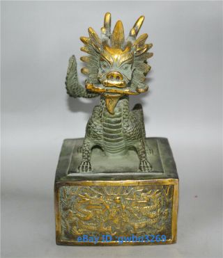 7.  0 " Rare Chinese Bronze Gilded Statue Hand - Carved Dragon Seals