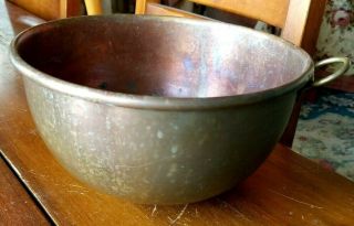 Antique Large Copper Bowl Round Bottom 10 " Patination
