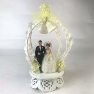 Vintage Wedding Cake Topper Bride & Groom Lace,  Flowers,  Arch W/ Bell