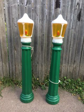 Christmas Green Lamp Post W/flame Blow Mold - Vtg - Rare - Htf - 40 