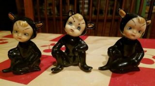 3 Rare,  Vintage,  Halloween,  Pixie/elf Cats Japan,  Napco/lefton - Type Figurines