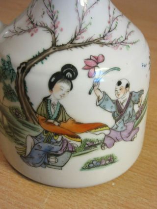 Antique Chinese porcelain painted teapot with figures,  signed & script 2