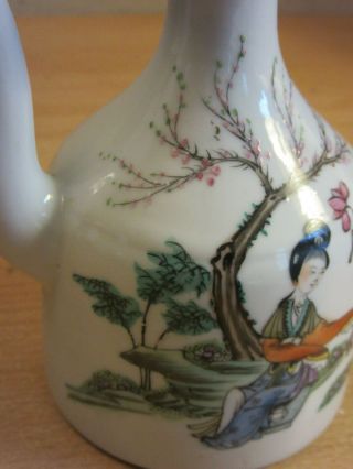 Antique Chinese porcelain painted teapot with figures,  signed & script 3
