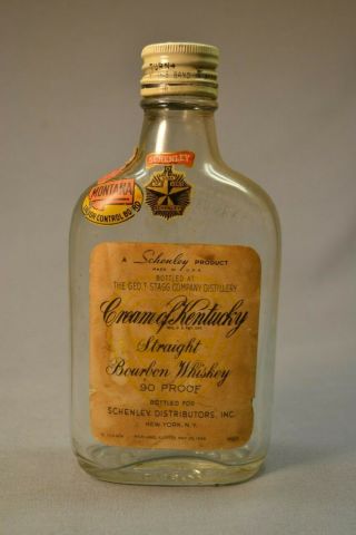 Antique Cream Of Kentucky Straight Bourbon Whiskey Bottle Montana Paper Labels