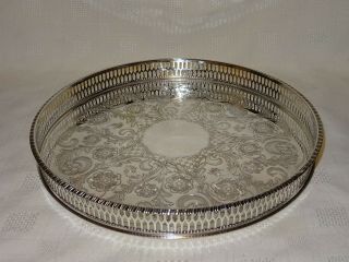Attractive Vintage Viners Round Silver Plated Serving Tray With Gallery