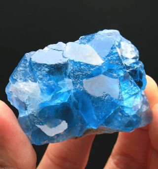 125g Rare Transparent Blue Cube Fluorite & Calcite Mineral Specimen/china 125