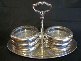 Sterling Silver Crystal Coasters Set Of 6 Amston 144 With Holding Tray Rack.