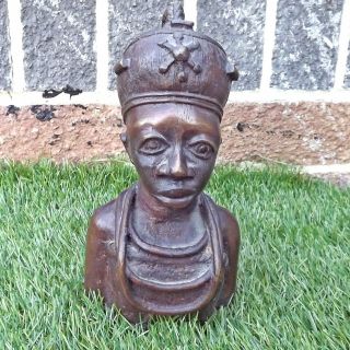 Vintage African Benin Bronze / Metal Queen Mother / Queen Idia Bust / Head