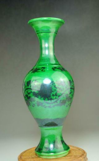 Old Green Glaze Porcelain Hand - Painted Plum Blossom Vase /qianlong Mark Ab02d