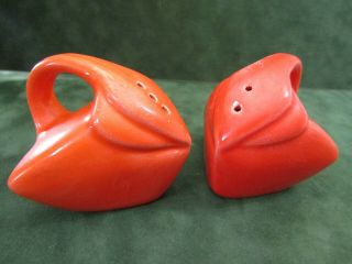 Orange Red Fiesta Ware Homer Laughlin Ceramic Harlequin Salt Pepper Shakers Usa