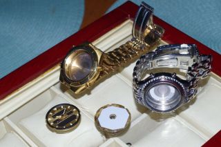 2 Vintage Seiko H021 World Time Case Band Only No Movements S/s Jal Watch Parts