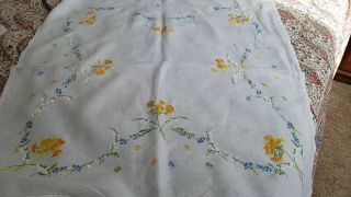 2 Vintage White Irish Linen Hand Embroidered Tea Tablecloths,  Very Pretty.