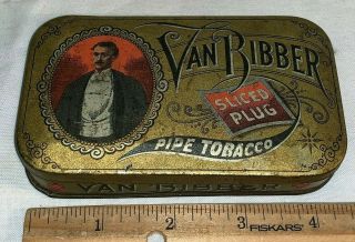 Antique Van Bibber Pipe Tobacco Flat Pocket Tin Litho Can Vintage Country Store