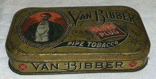 ANTIQUE VAN BIBBER PIPE TOBACCO FLAT POCKET TIN LITHO CAN VINTAGE COUNTRY STORE 2