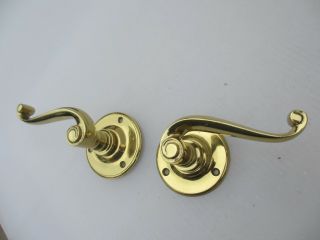 Vintage Brass Lever Door Handles Architectural Antique Rococo Scroll Plates Old 3
