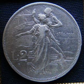 1911 Italy Kingdom Rare Silver Coin Vf 2 £ Cinquantenario
