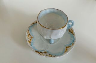 Vintage 3 Footed Blue Gold Demitasse Cup And Saucer