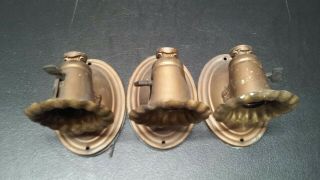 3 - Vintage Brass Art Deco Wall Sconce Light Fixture W/ Bryant Paddle Switch