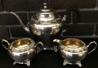 Vintage Wm Rogers Silverplate Tea Set Pot Creamer Sugar Bowl Dent