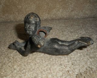 Antique Vintage 4 " Solid Bronze Cherub Angel,  Hanging Ornament,  Paperweight